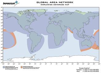 Зона покрытия земного шара системой мониторинга ИНМАРСАТ 